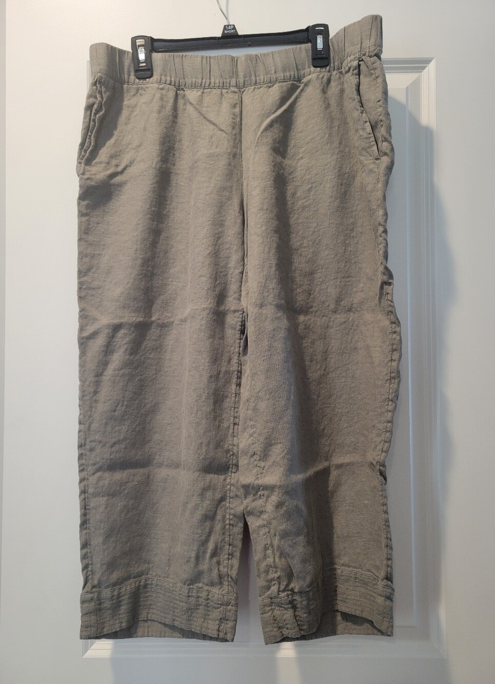 Pure Jill Linen Trapunto-Stitched Pants Olive Green Sz XL